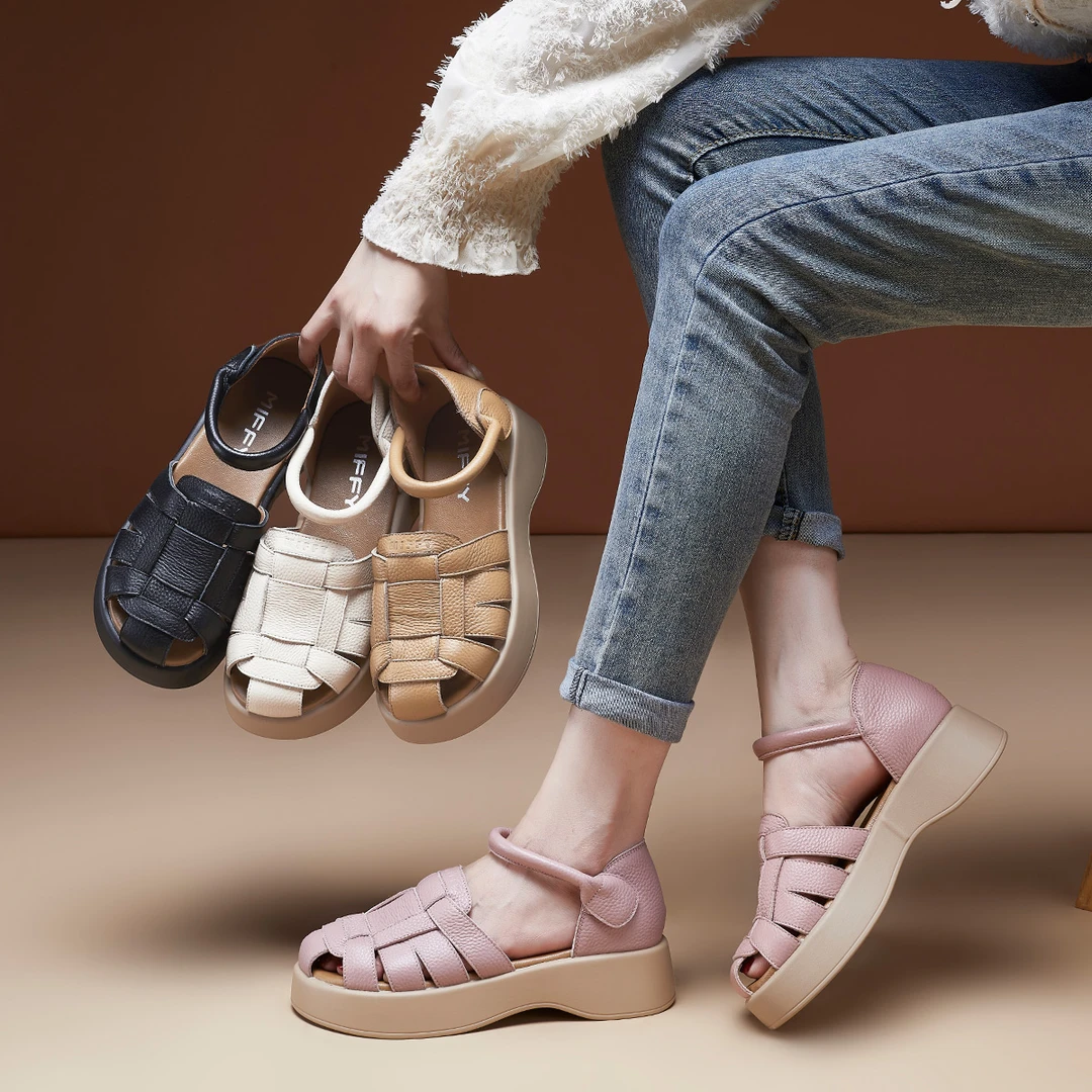 | 碧海青天 | BK350头层牛皮凉鞋女夏季镂空厚底百搭舒适女鞋子