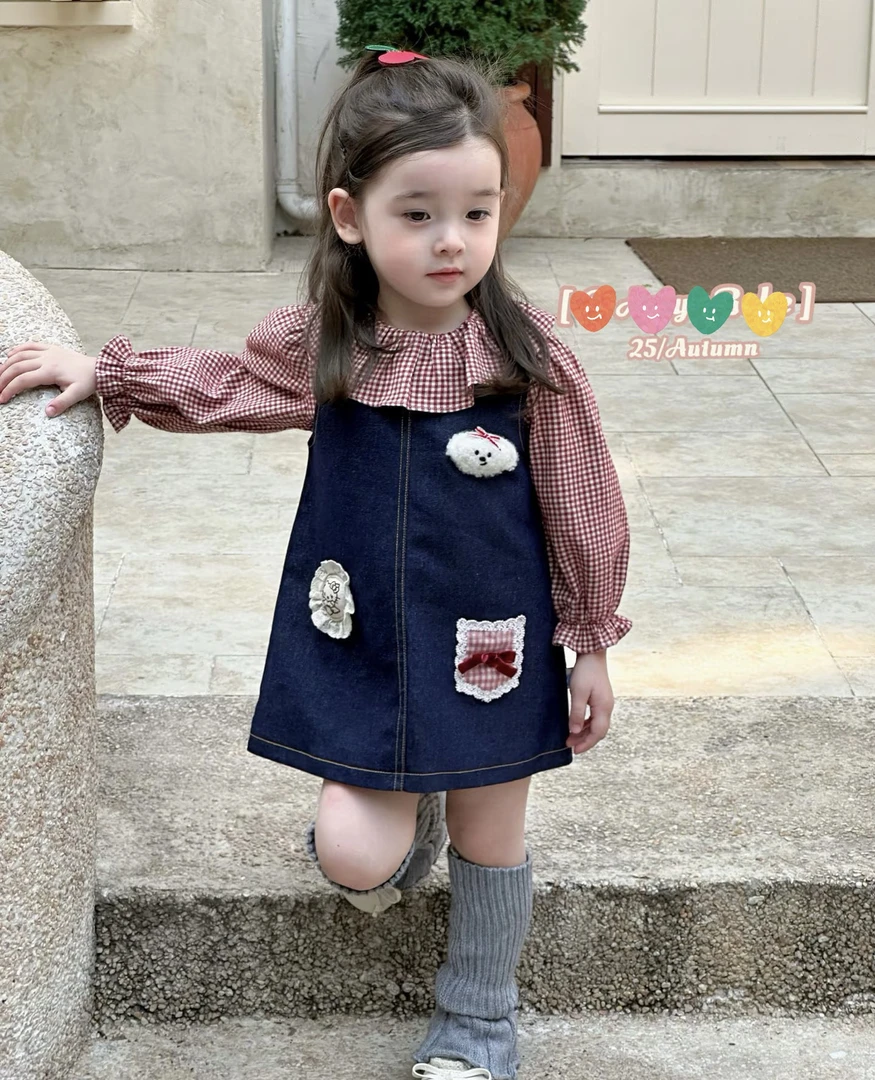 西木格子牛仔套装25201