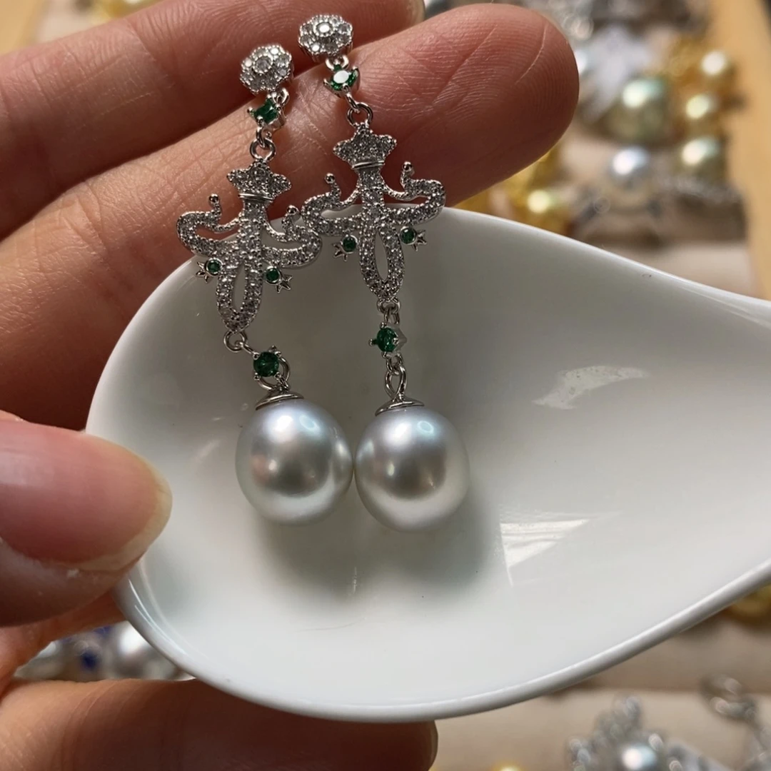 海水珍珠耳饰银S925镶嵌