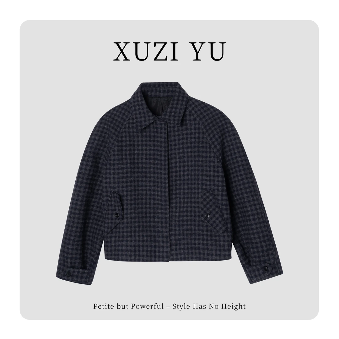 XUZI YU.小个子定制早冬显瘦时尚格子polo领短外套女7736-W3S212