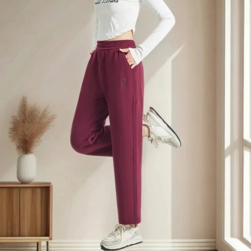 羊毛蚕丝加绒直筒小脚防风卫裤女士休闲女冬休闲保暖哈伦裤KZ771