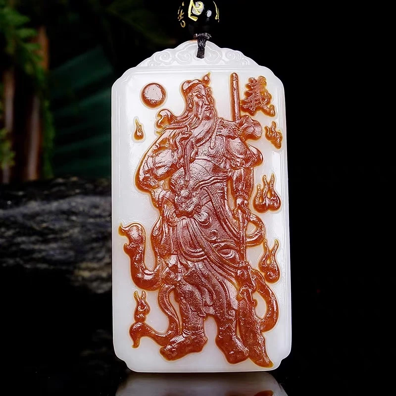 新疆和田玉忠义千秋关公牌挂件