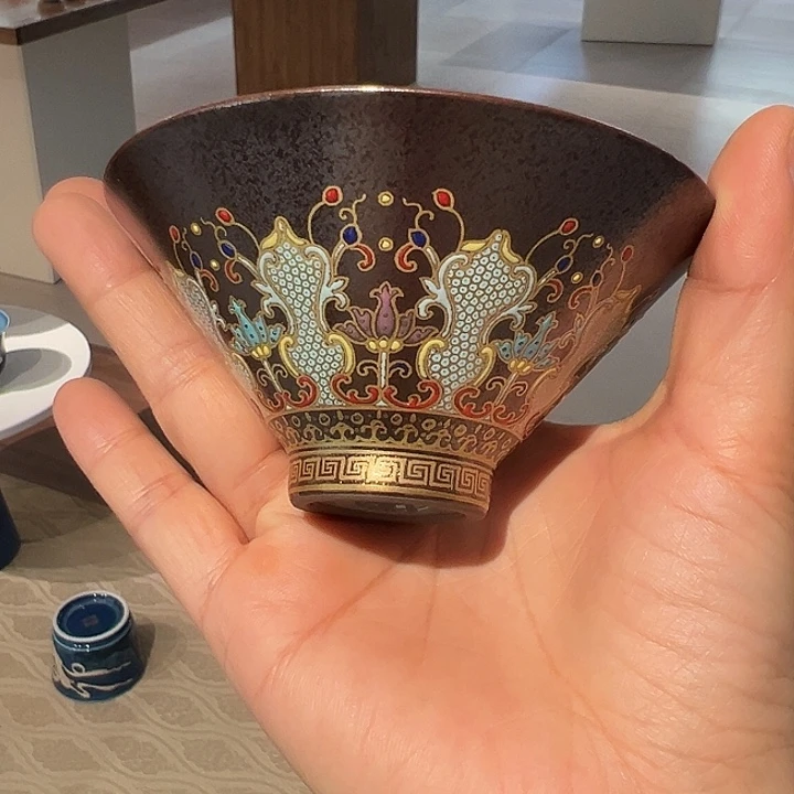 景毓堂金银错家大叶大斗笠杯