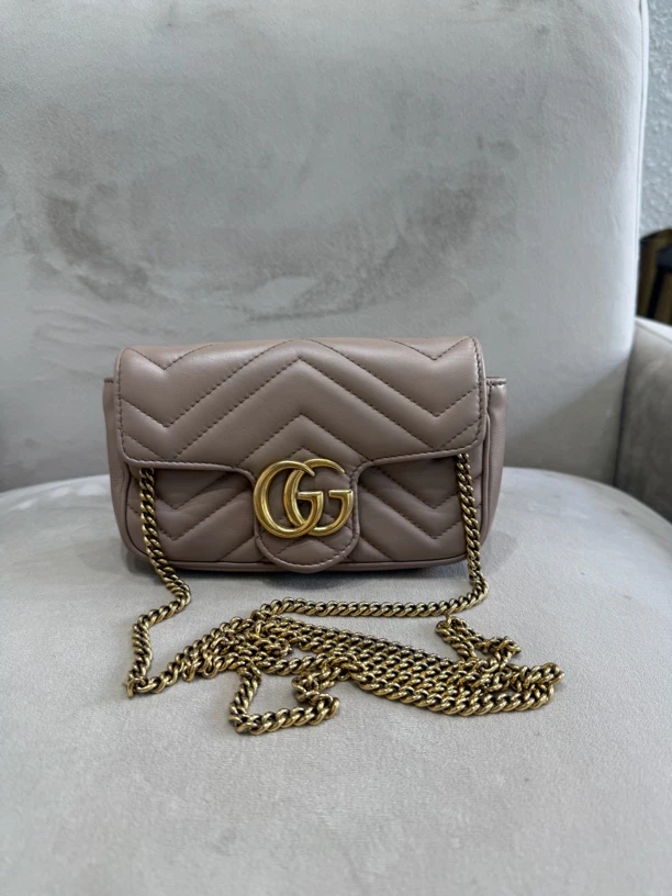 95新 GUCCI/古驰 马蒙mini奶茶色单肩斜挎包