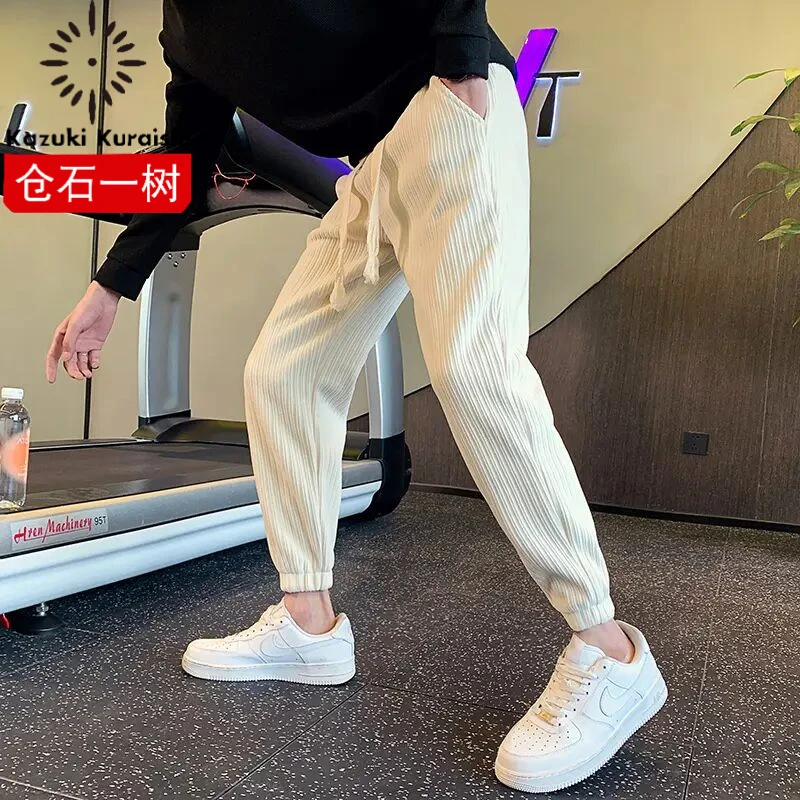仓石一树加厚加绒休闲卫裤男潮流百搭修身九分小脚裤高端运动裤