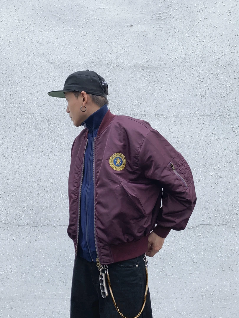 大葱美式徽章MA1飞行服夹克棉服男女bomber假两件短宽款boxy外套