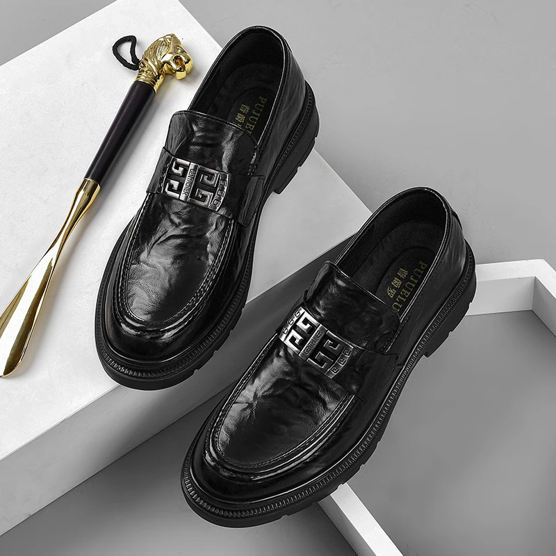 1708皮鞋男商务一脚蹬时尚透气百搭男士休闲潮流英伦套脚乐福鞋男