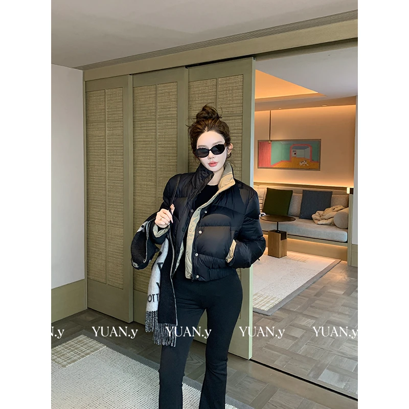 媛媛【特别的人】两面穿短款90白鹅绒羽绒服女外套鹅绒服#YL0137