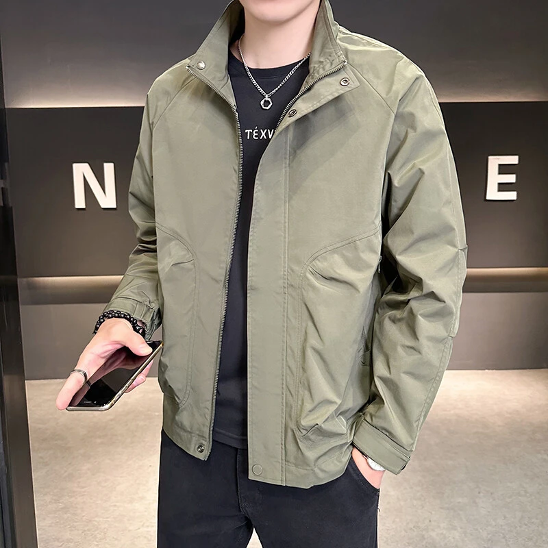 春季男士休闲立领工装夹克时尚百搭韩版潮流帅气宽松大码通勤外套