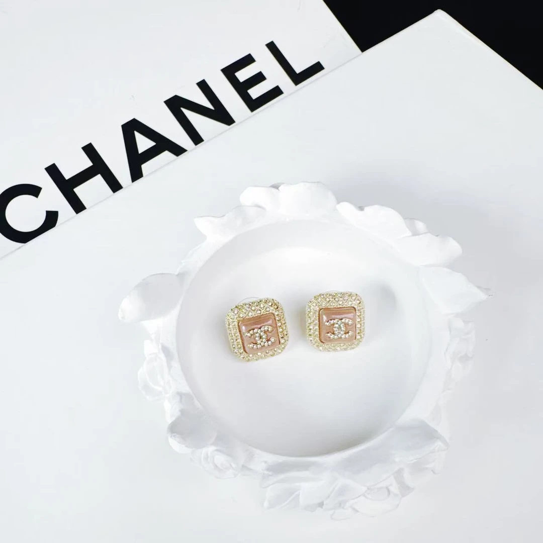 95新 Chanel/香奈儿 柚礼中古/香奈儿粉琉璃双C耳钉LZ505280