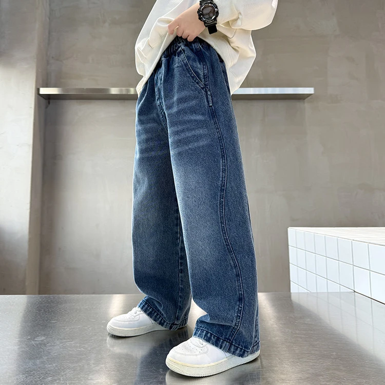 男童春季蓝色牛仔裤直筒裤2025新款中大童春秋儿童裤子休闲洋气潮