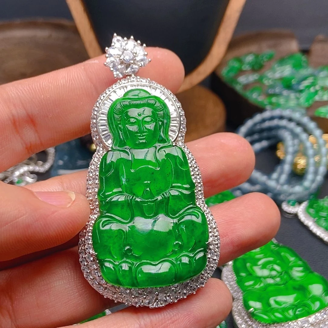 翡翠吊坠(不含链)银S925镶嵌465吊坠