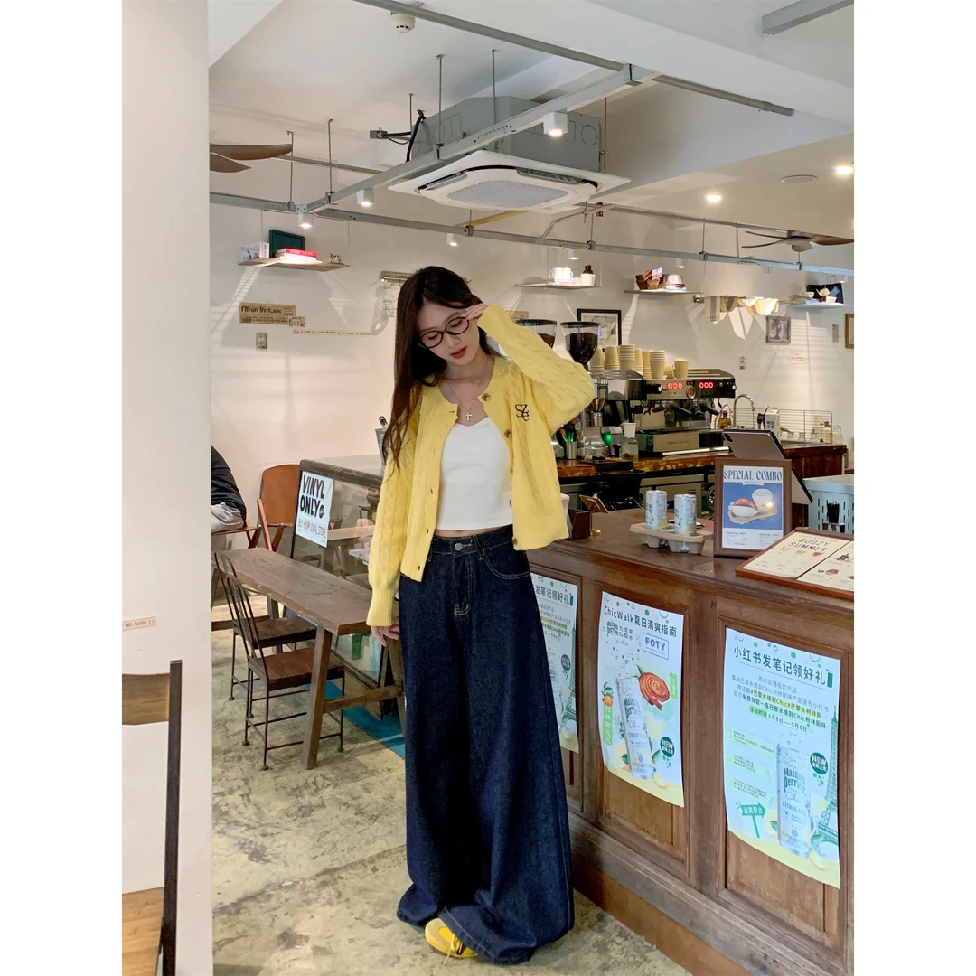 2025秋季新款复古风时尚百搭麻花纹单排扣圆领长袖针织衫外套女潮