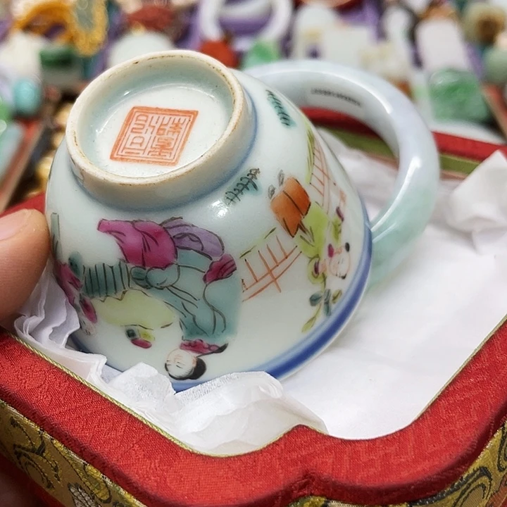 小***金青花手绘小主人杯子