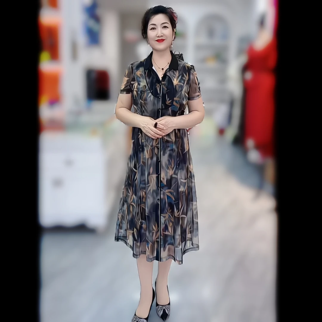 夏装洋气翻领连衣裙2025新款高贵女装气质薄款短袖裙子