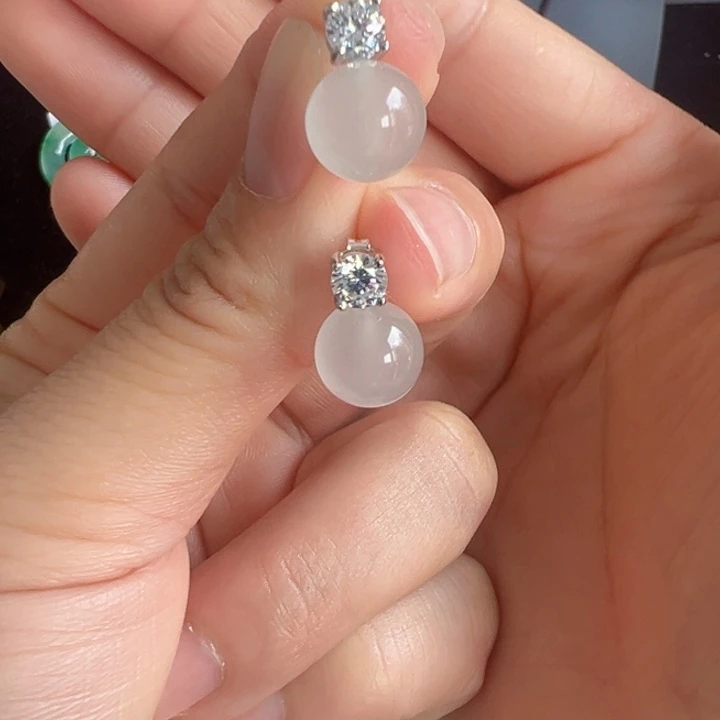 石英质玉银S925镀金镶嵌耳坠