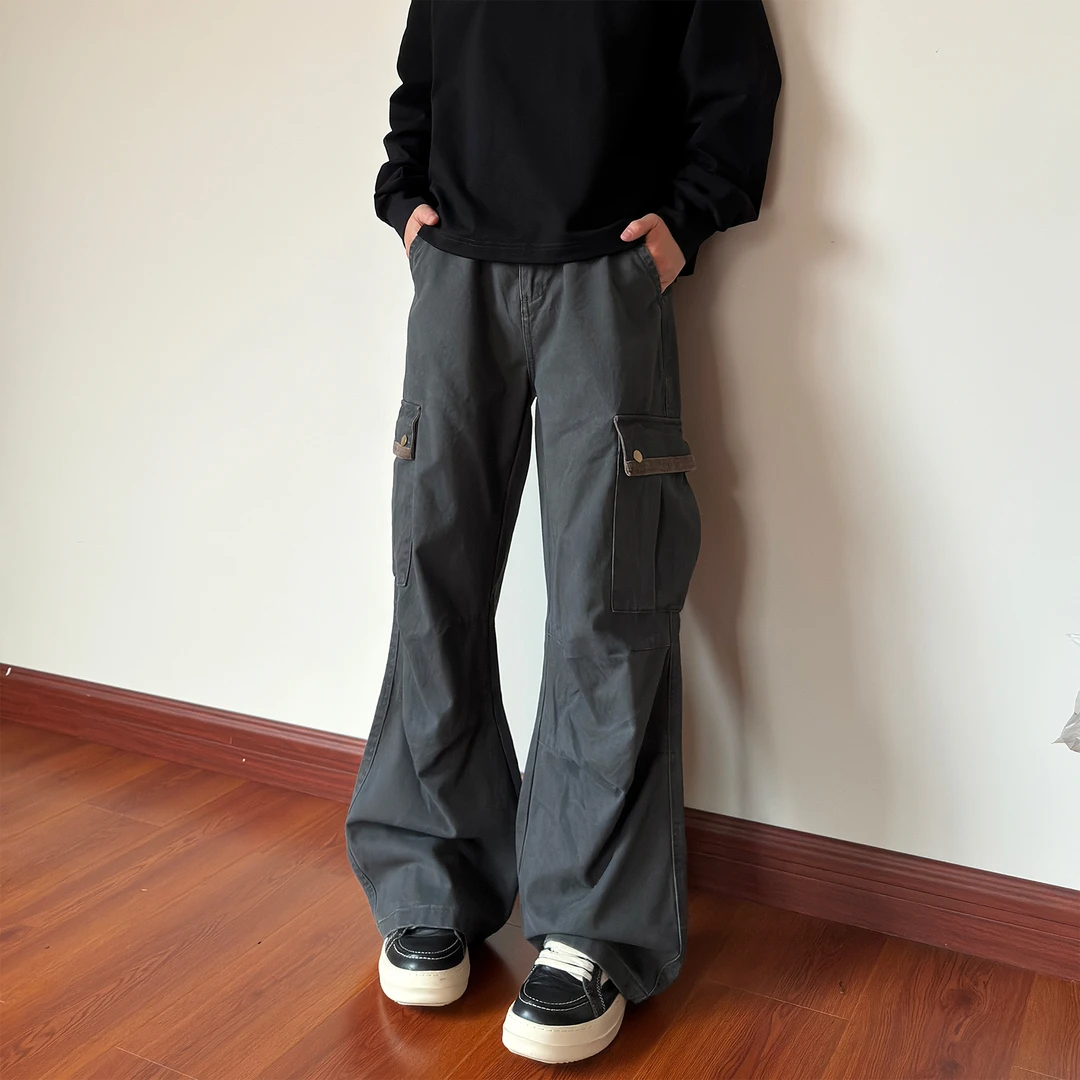 布老哥Blog美式复古灯芯绒拼接直筒工装裤宽松百搭美拉德长裤K724