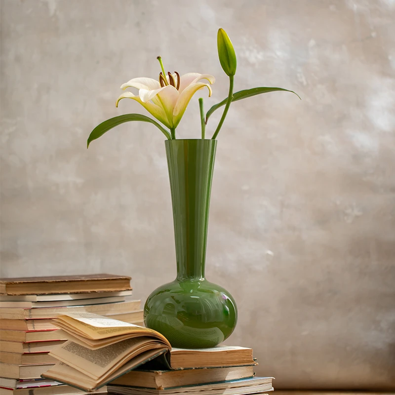 花瓶摆件客厅插花高级感轻奢玻璃水养水培鲜花中古法式新中式绿色