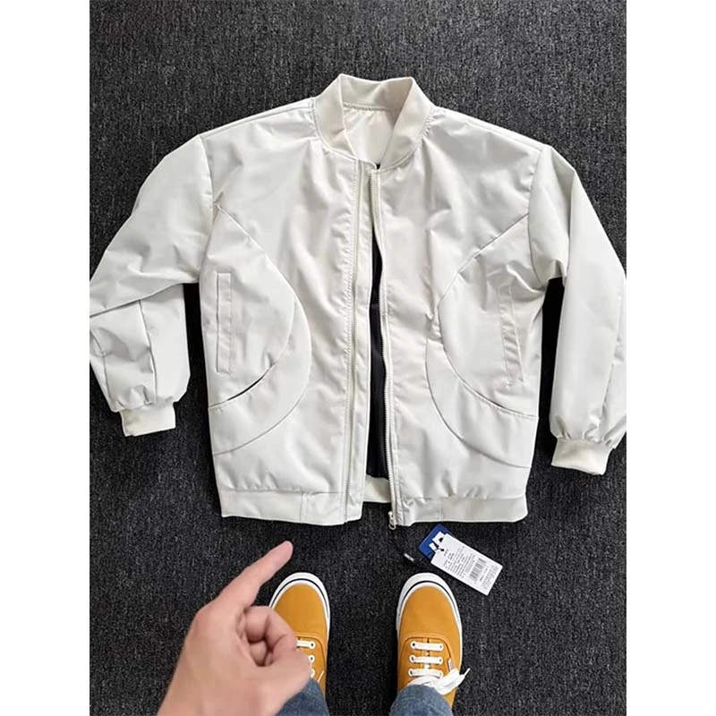 浅卡其美式飞行夹克男春秋短款cleanfit防水外套潮牌高级感棒球服