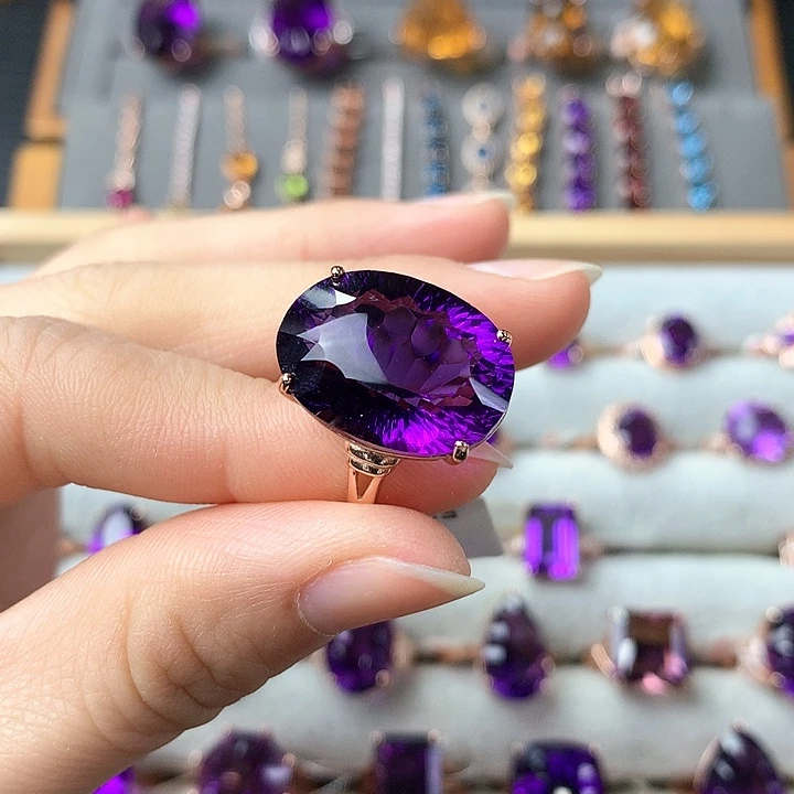 紫晶戒指银S925镶嵌天然紫水晶