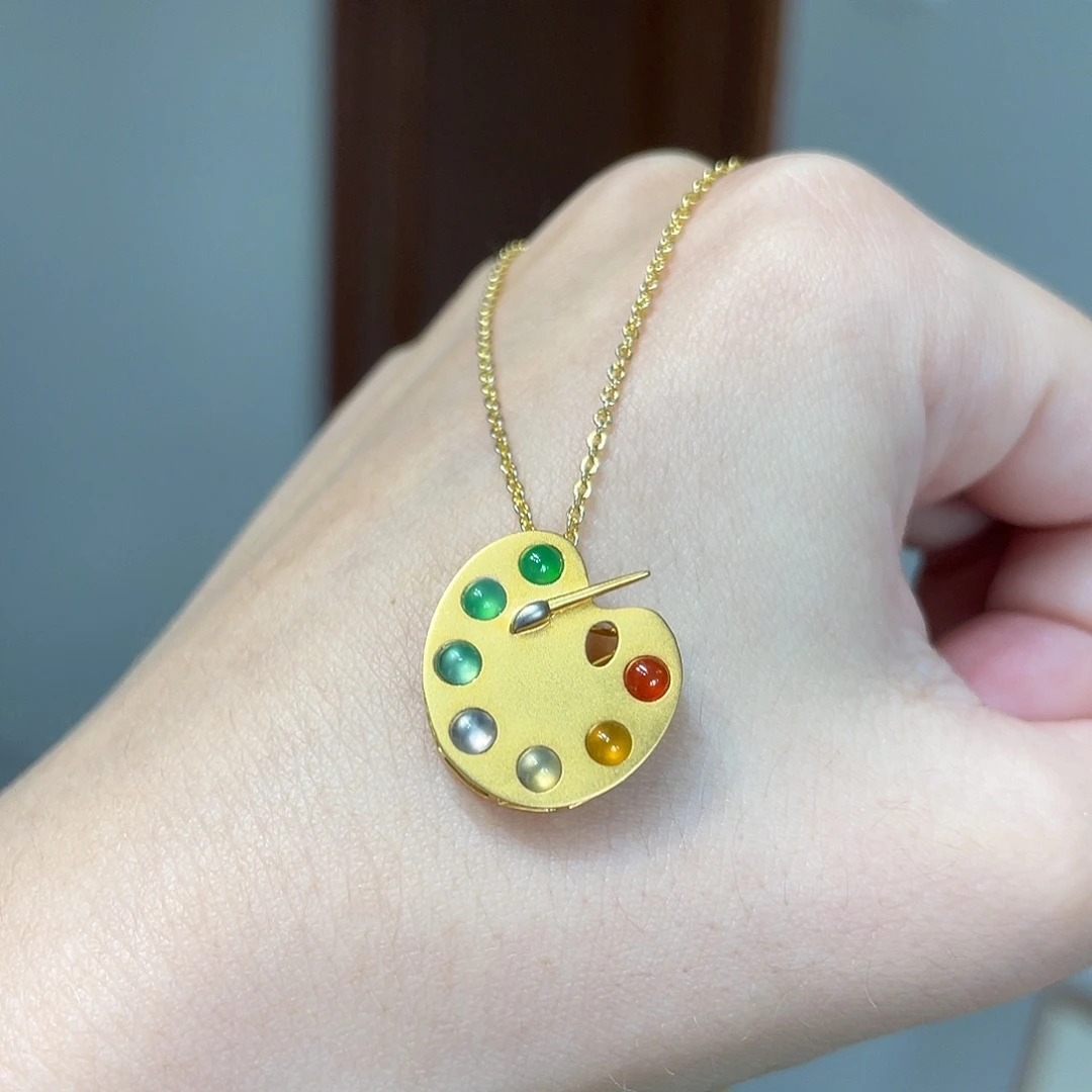 吊坠(不含链)18K金镶嵌翡翠调色盘 3戴款