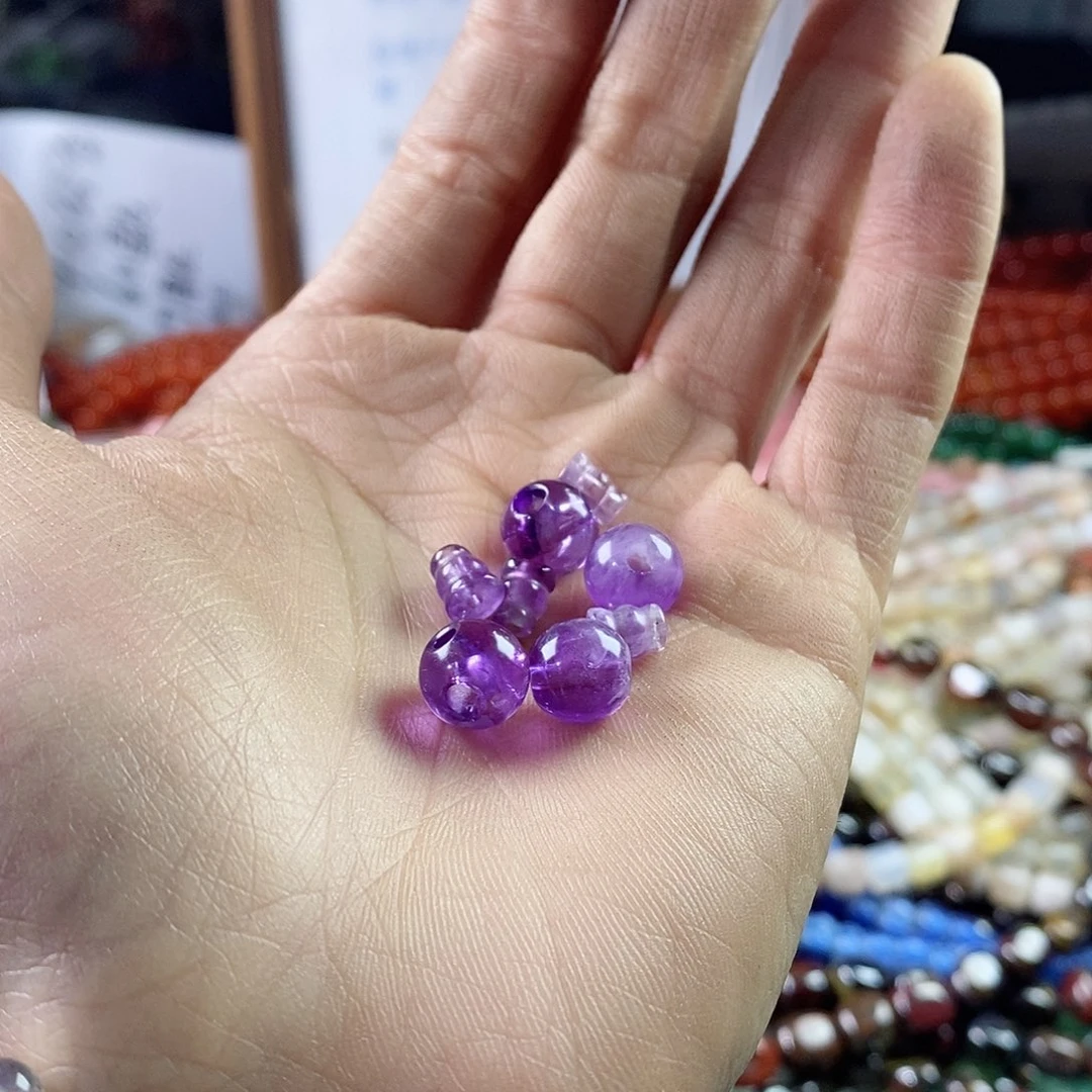 玛瑙/玉髓珠宝半成品合金四套透体紫水晶三通9mm天然