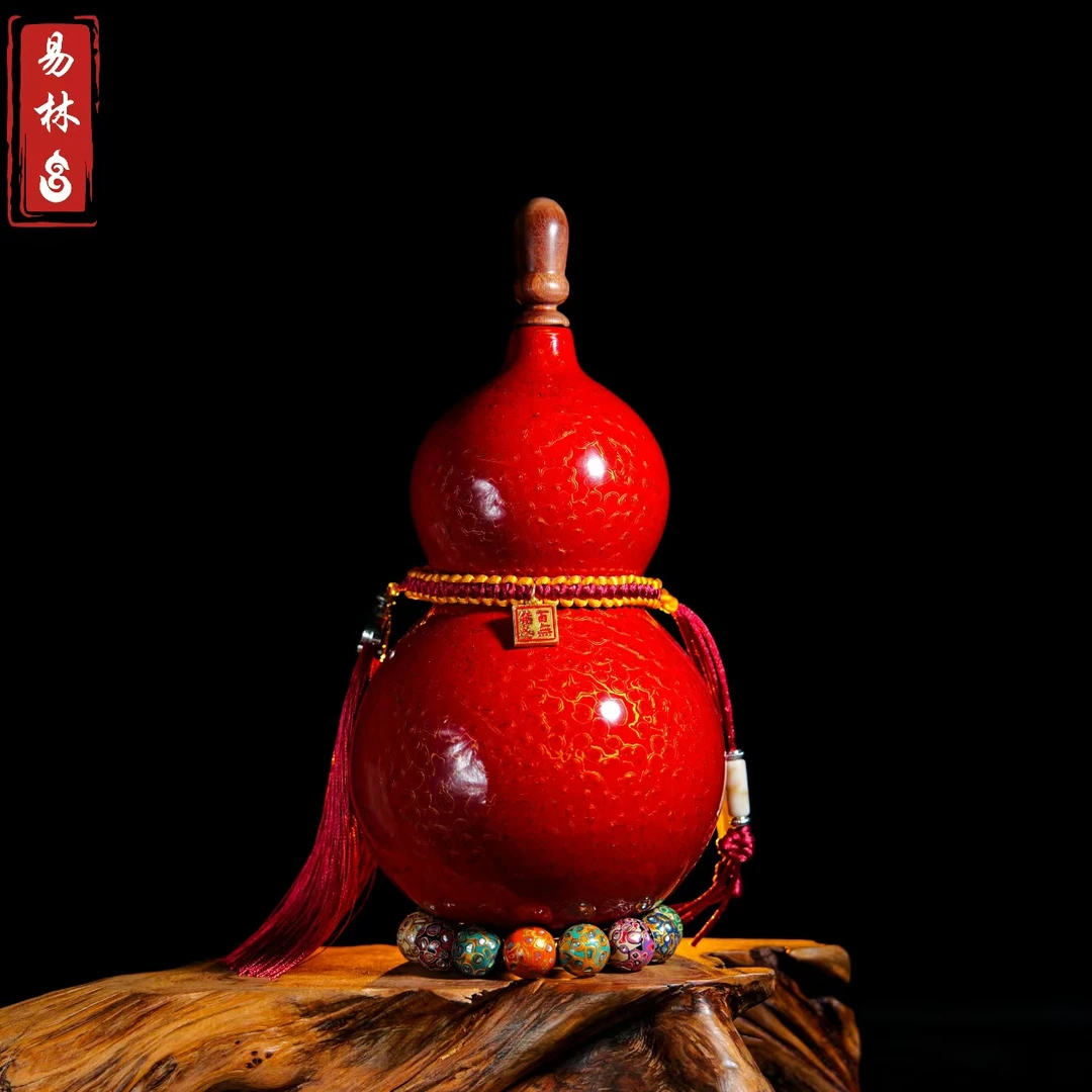 【~雪龙吟~春和景明】犀皮大漆工艺高端酒葫芦文玩福禄摆件天然