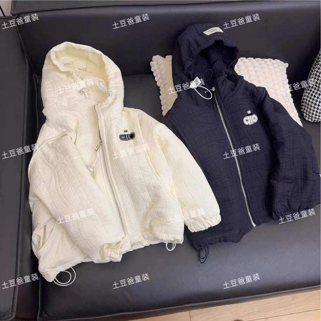 儿童夹棉拉链连帽棉服2025年男童秋冬款外套女童韩版洋气休闲棉衣