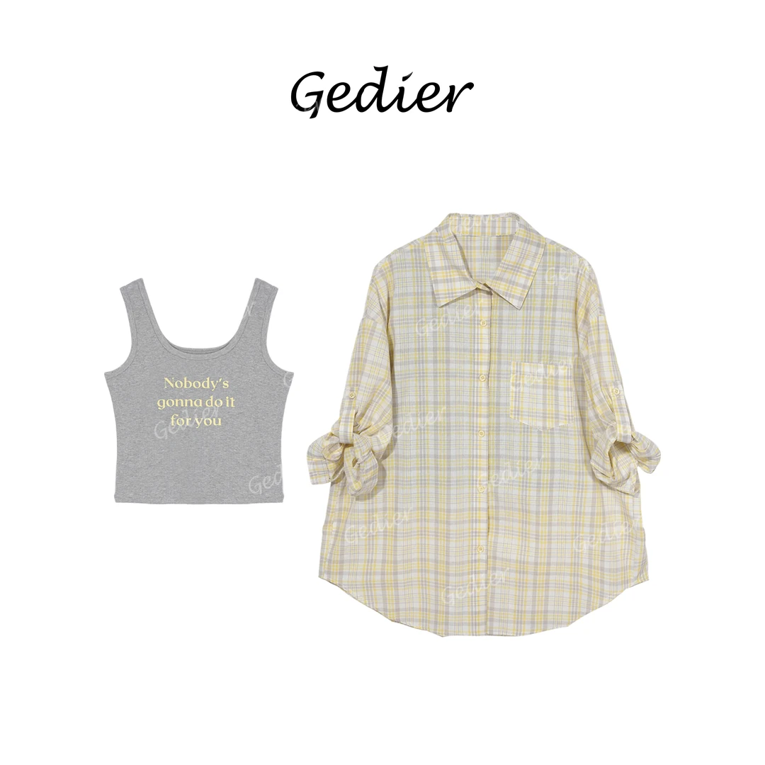 【歌蒂尔】2025夏季休闲格子衬衫+背心时尚套装 日常百搭 DG520267Y