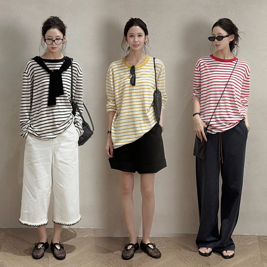 Z.blues【活力条纹衫】定制棉麻卖面料 色织条纹长袖T恤YZLHKZ0084