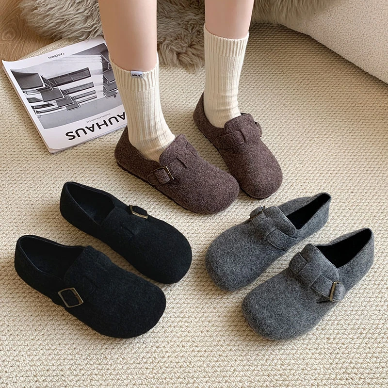 平底防滑保暖单鞋加绒休闲厚底软底豆豆鞋新款乐福鞋一脚蹬春季