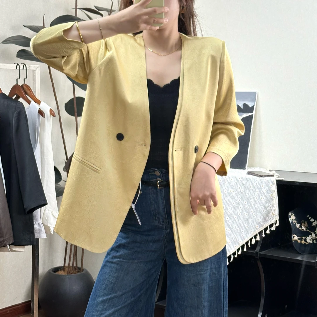 法式长袖轻熟风V领一粒扣女西装西服时尚上衣西装外套25028薄款款