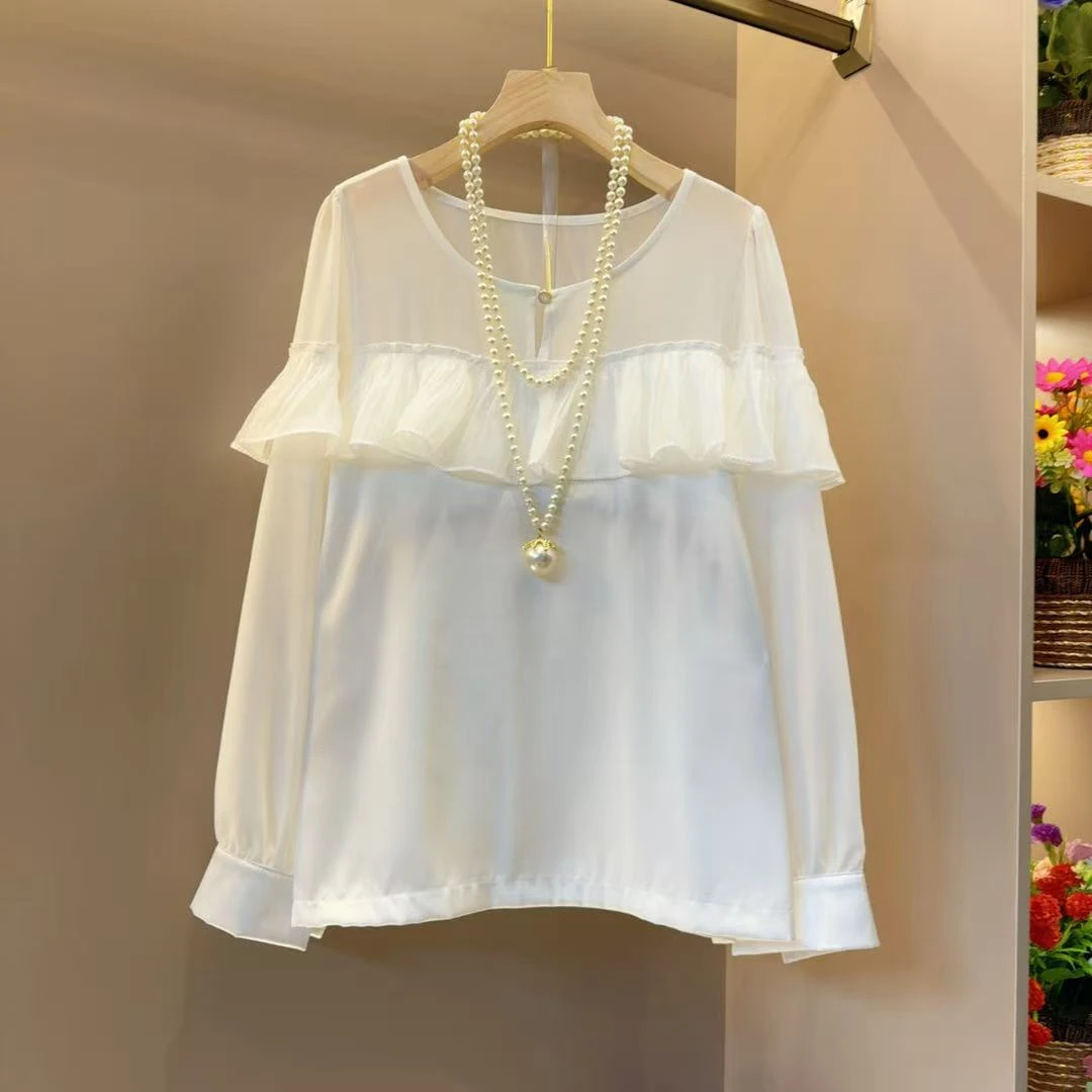 欧货时髦飞飞边气质拼接纯色显瘦网红爆款小衫衣长64左右