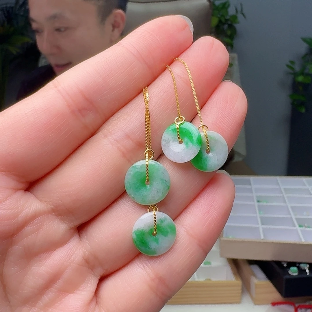 银S925镶嵌翡翠耳饰多样性发货其一