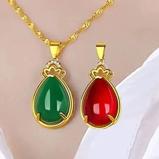 合金吊坠 民族风绿红水滴金色吊坠气质百搭母亲节时尚送妈妈礼物