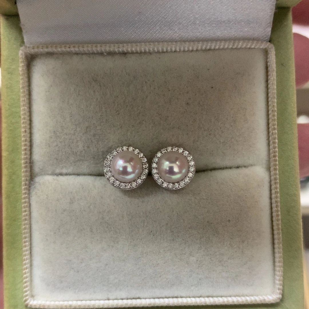 耳饰海水珍珠银S925镶嵌6-6.5akoya太阳花耳钉