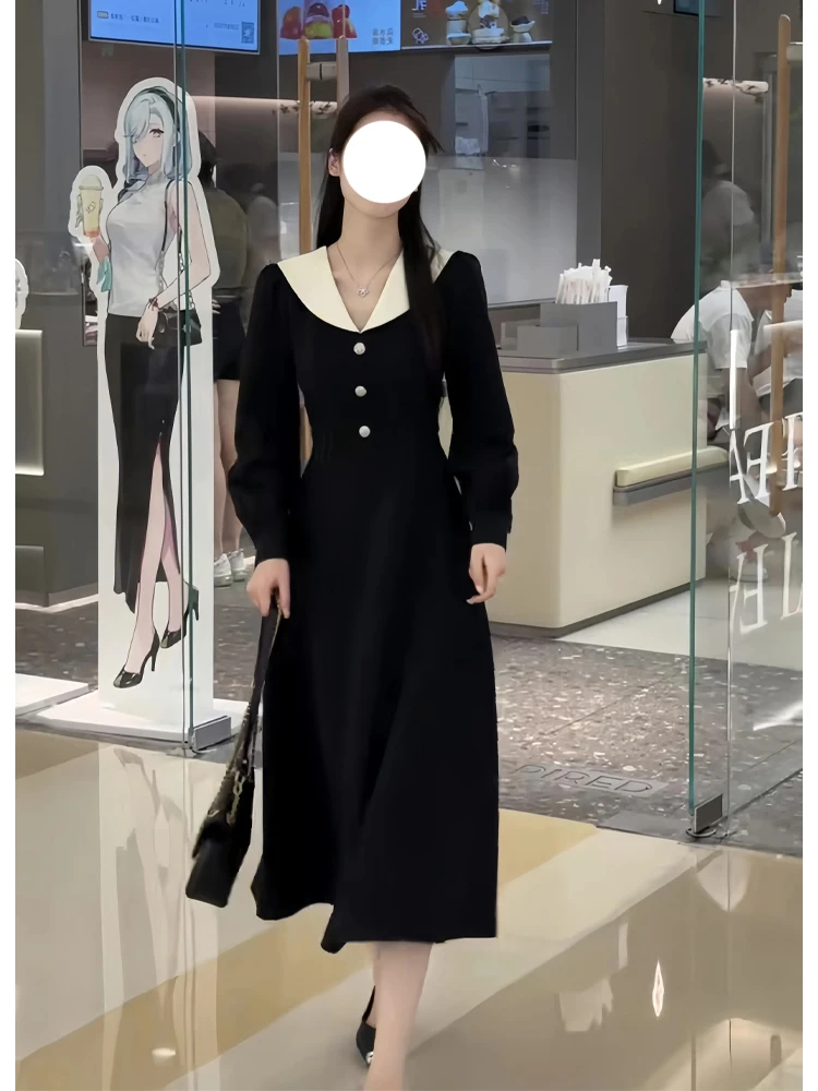 赫本风高级感遮肉显瘦连衣裙女秋季新款法式撞色拼接时尚气质裙子