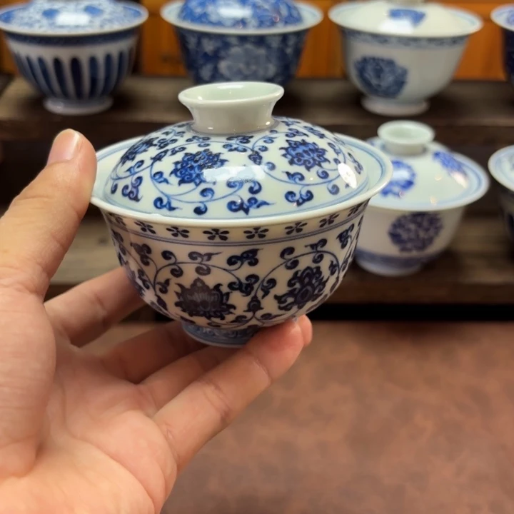 狗***哥景德镇纯手工手绘元宝盖碗，