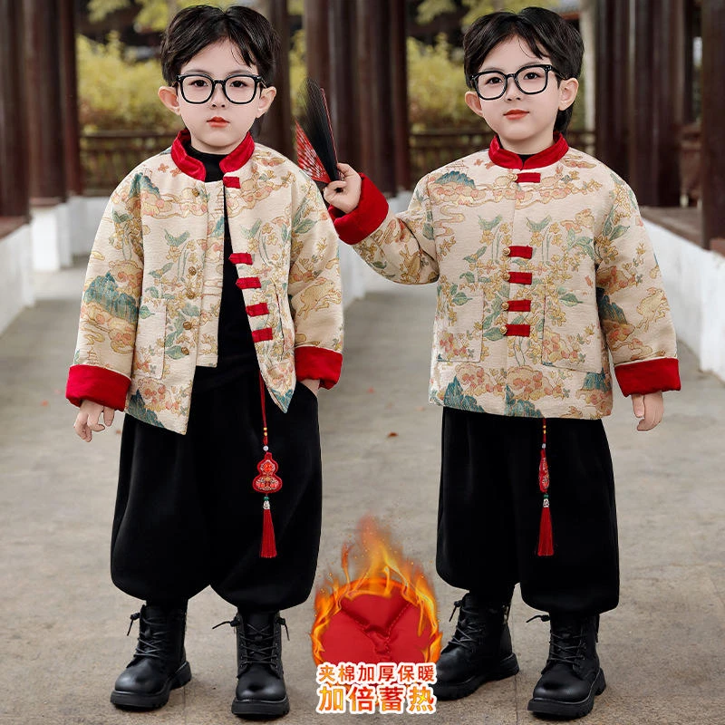 男童拜年服2025新中式小少爷唐装套装儿童汉服国风男孩过年服冬装