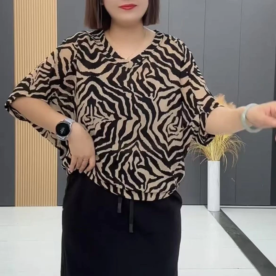 影8923春夏时尚洋气宽松显瘦气质减龄条纹半袖