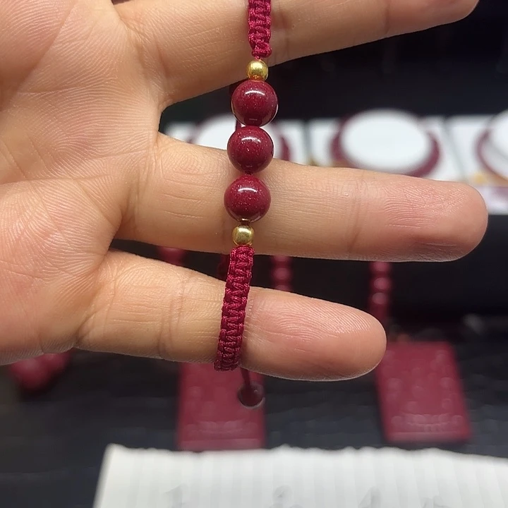 天然辰砂朱砂紫金砂8mm手绳三颗珠