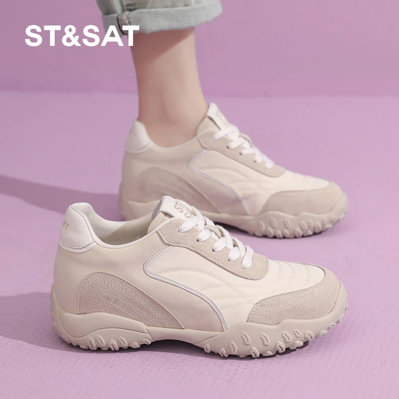 星期六德训鞋2025春季新品5CM内增高小个子厚底板鞋SSD1112SKP