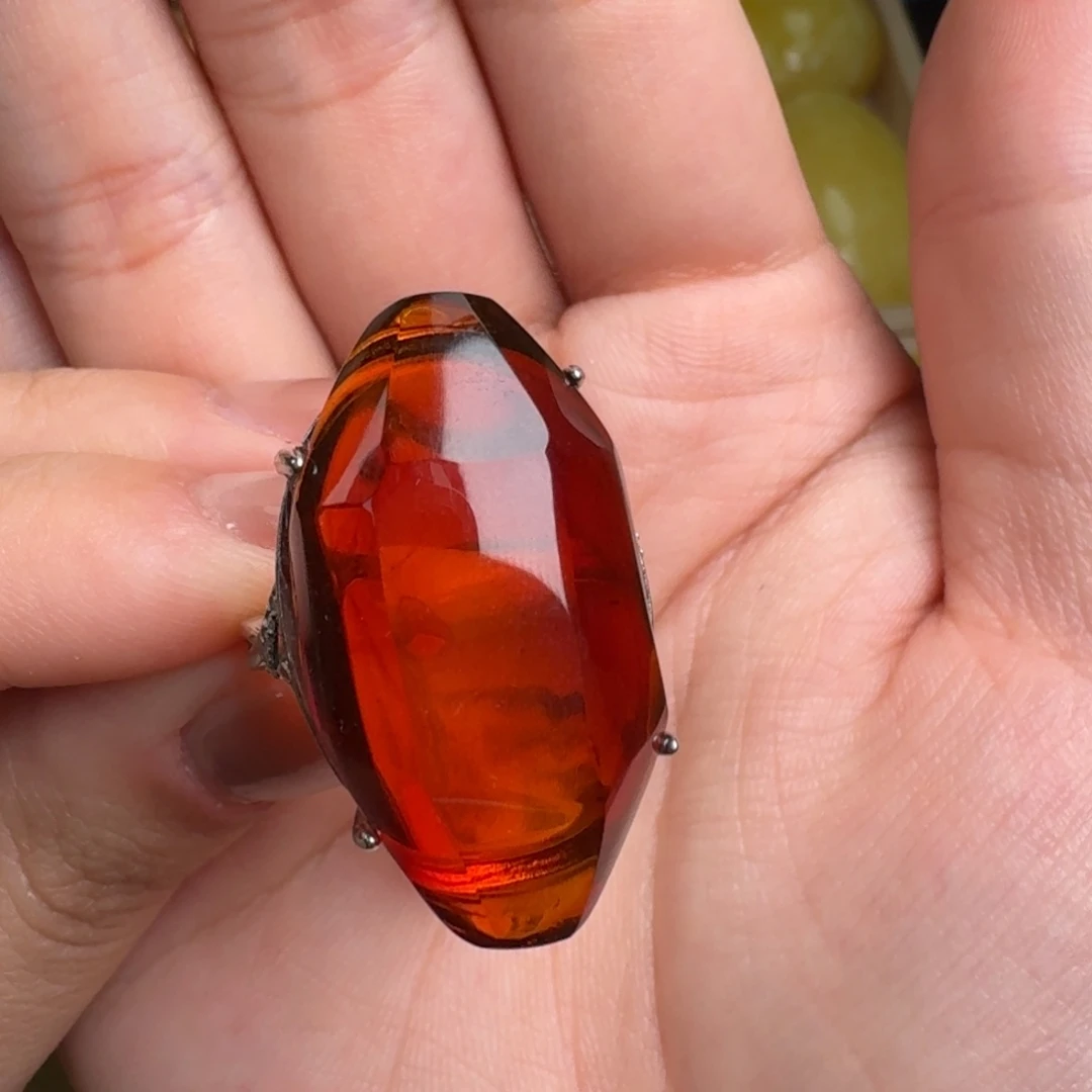 血珀银S925镶嵌戒指原矿缅甸血珀