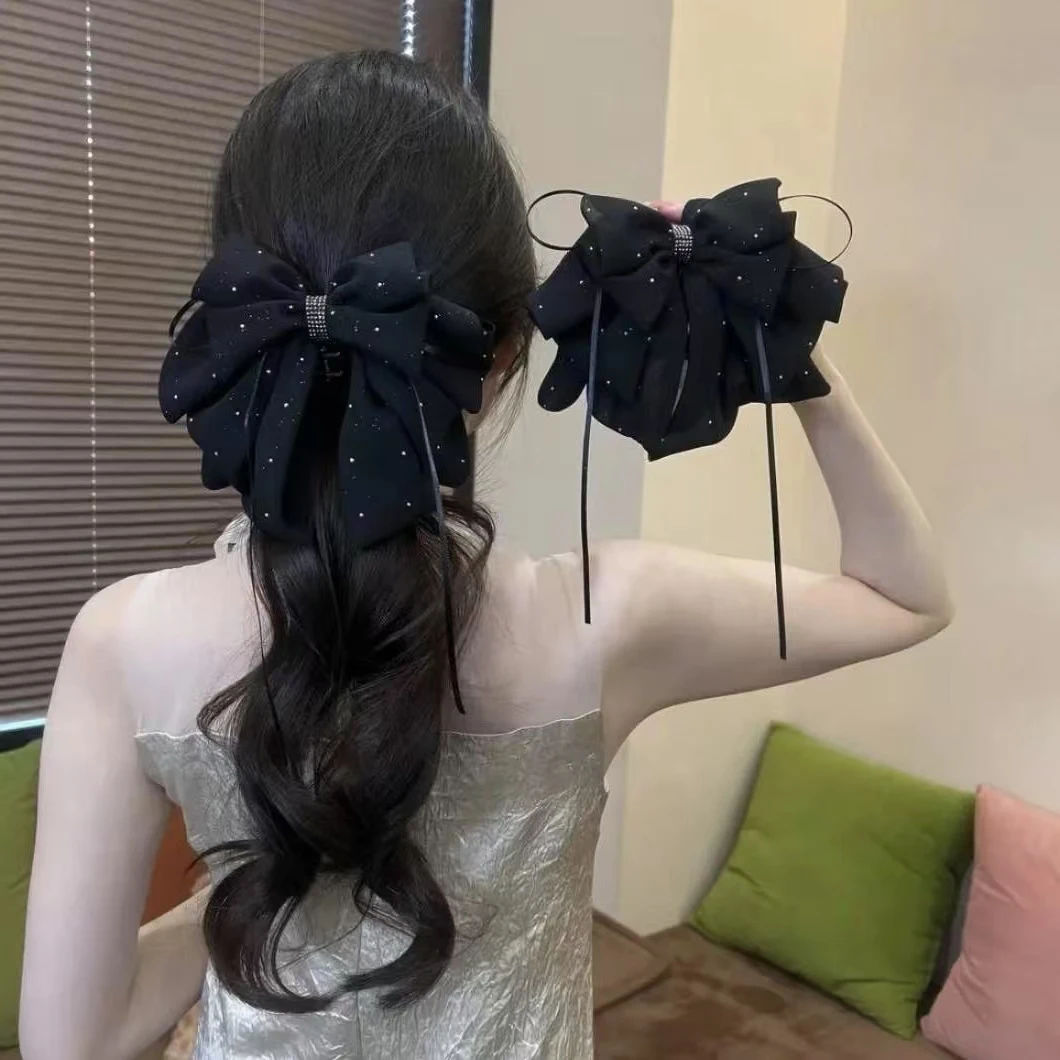 香妃恋人气质新款缎面星空碎钻蝴蝶结马尾抓夹后脑勺盘发半扎抓夹