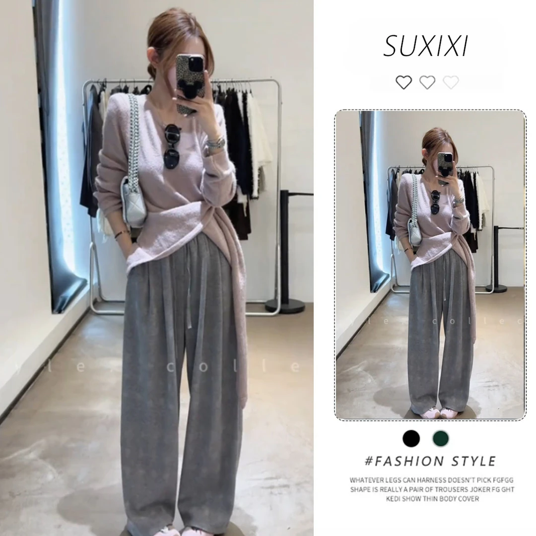 2025年秋季新款温柔风穿搭百搭修身显瘦宽松上衣裤子两件套