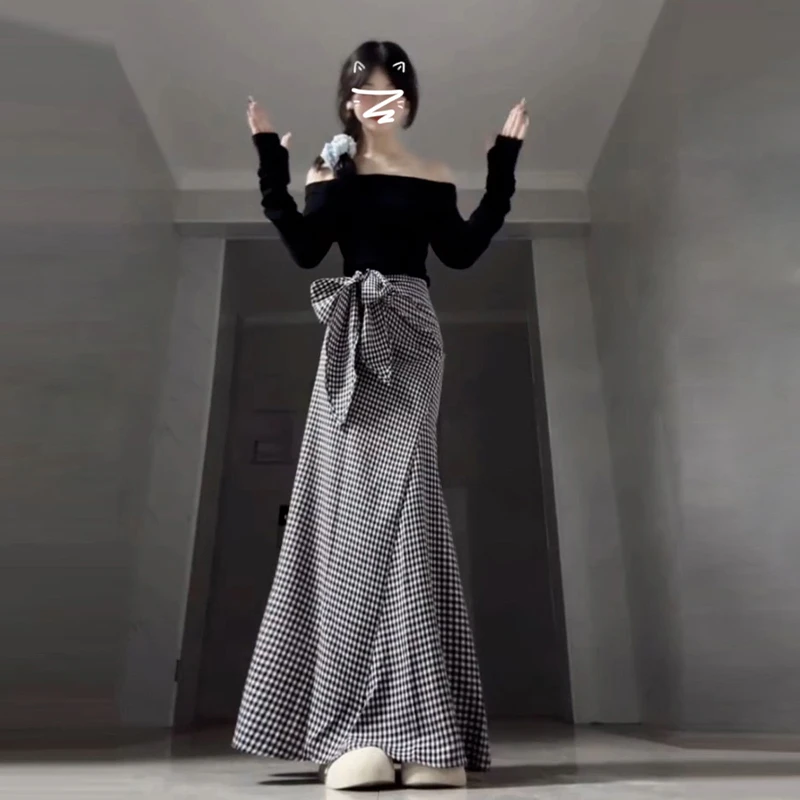 2025春季新款女装高级感复古格子长裙子女夏季收腰气质绝美半身裙