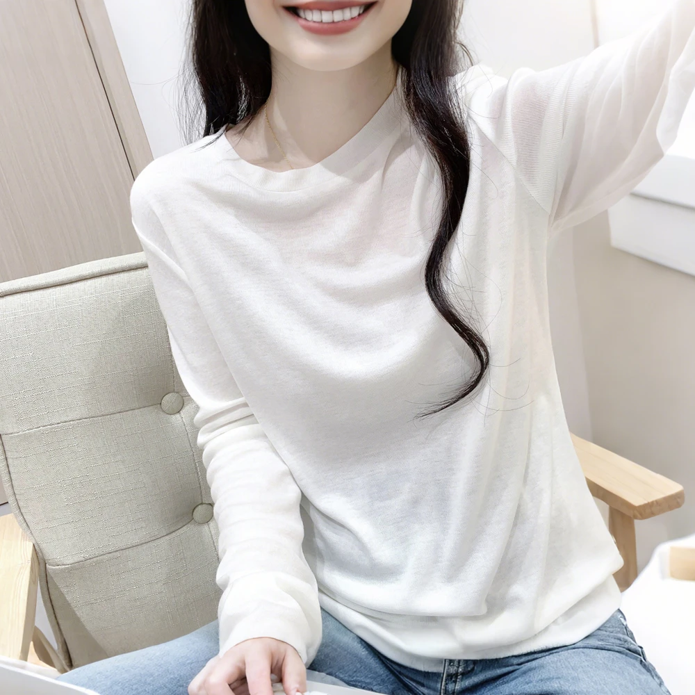 莱赛尔软糯亲肤打底衫女春秋休闲百搭显瘦基础款圆领长袖T恤上衣