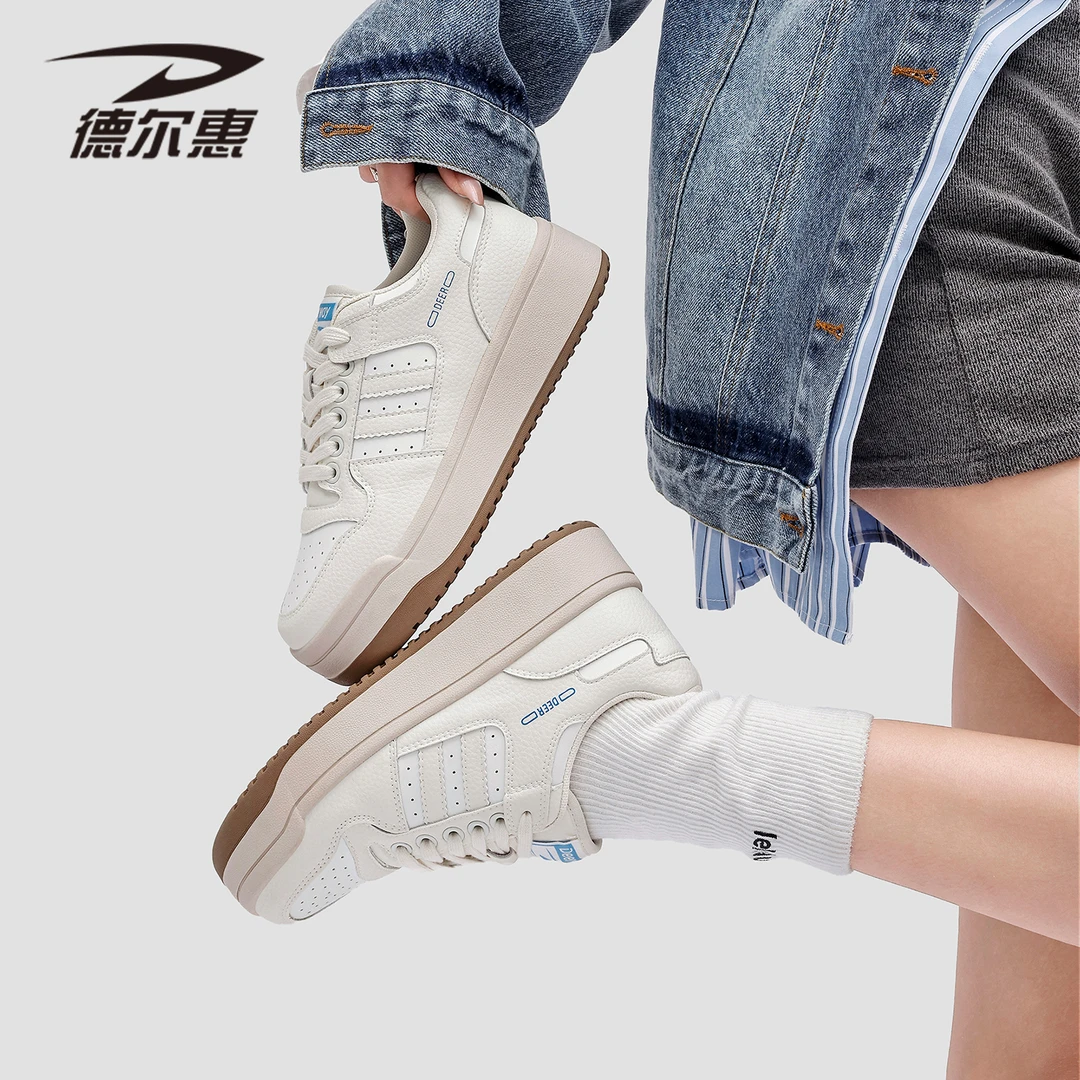 德尔惠女鞋板鞋女款2025新款秋季百搭厚底增高学生运动休闲小白鞋