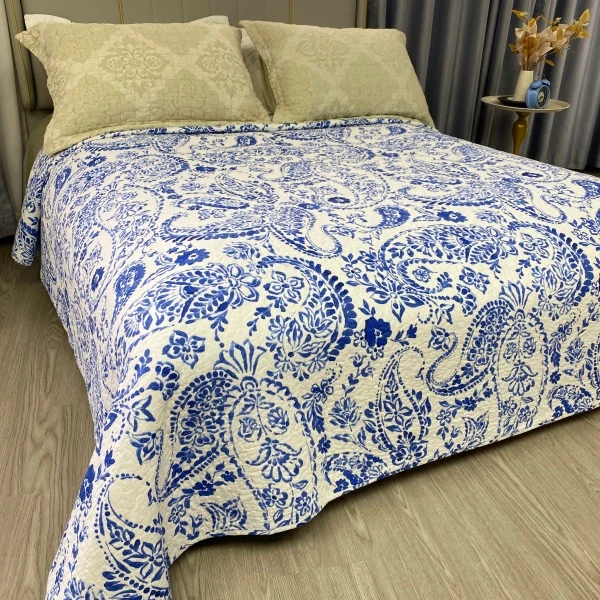 【青花蓝】外贸纯棉全棉100%棉2.3*2.5米床盖双人榻榻米绗缝被夹棉Q