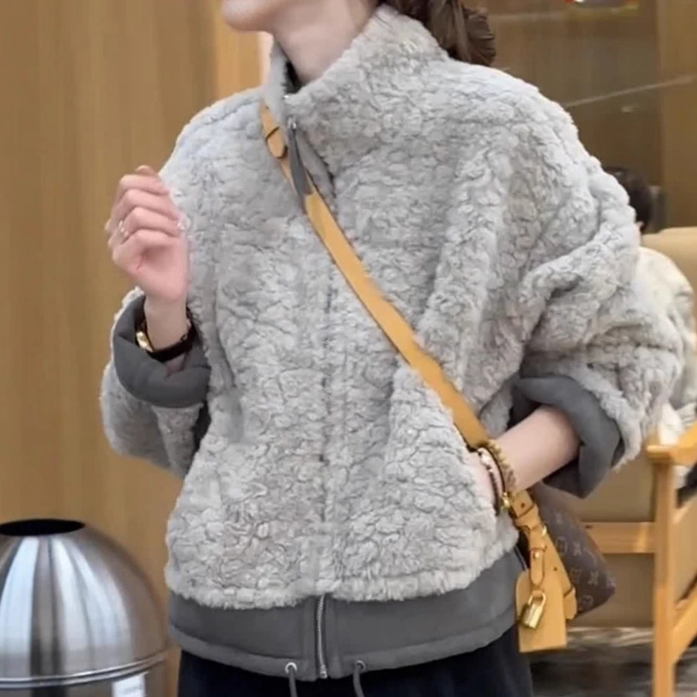 两面穿搭立领羊羔毛绒加厚保暖短款外套女秋冬2025新款设计感上衣